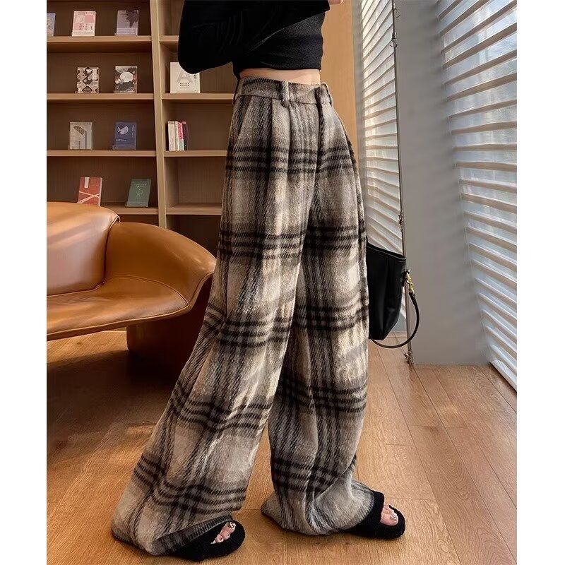 チェックパンツ ゆったりタータンチェックワイドパンツ