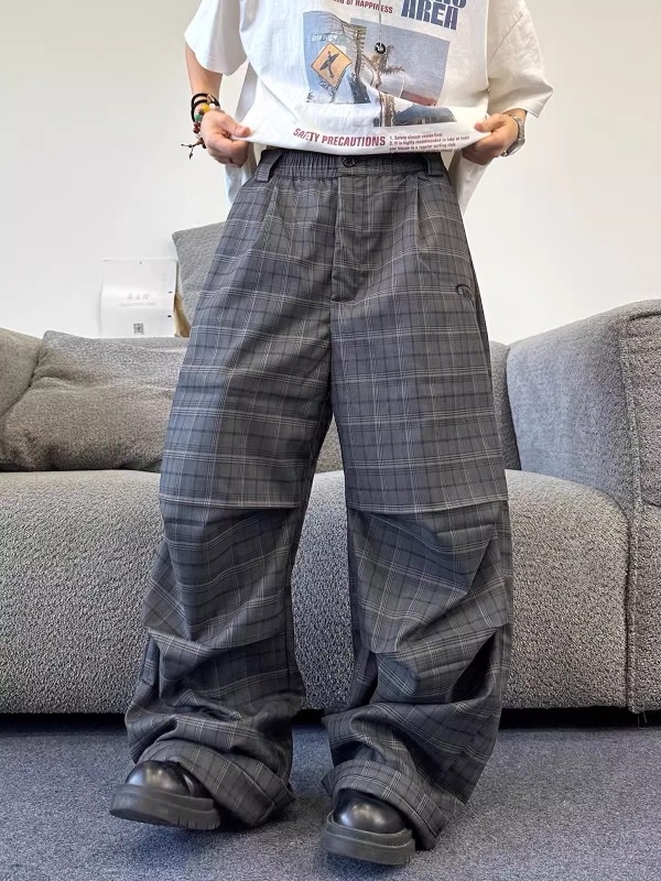 チェックパンツ メンズ 格子柄 ワイドパンツ モード系 ゆったり