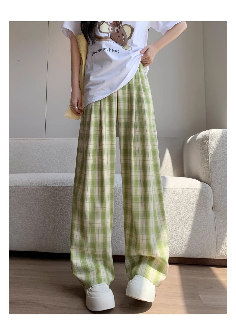 チェックパンツ クラシック格子柄ゆったりワイドパンツ