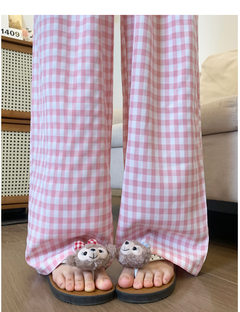 チェックパンツ ゆったり格子柄ロングパンツ