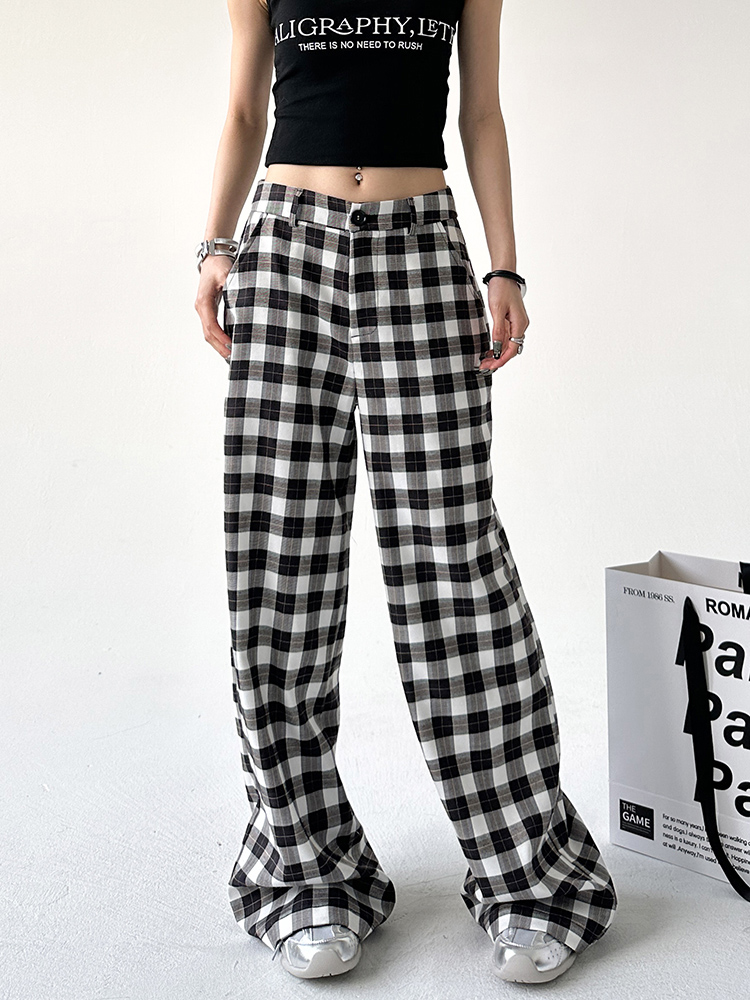 チェックパンツ チェックパンツ ゆったりワイドシルエットパンツ