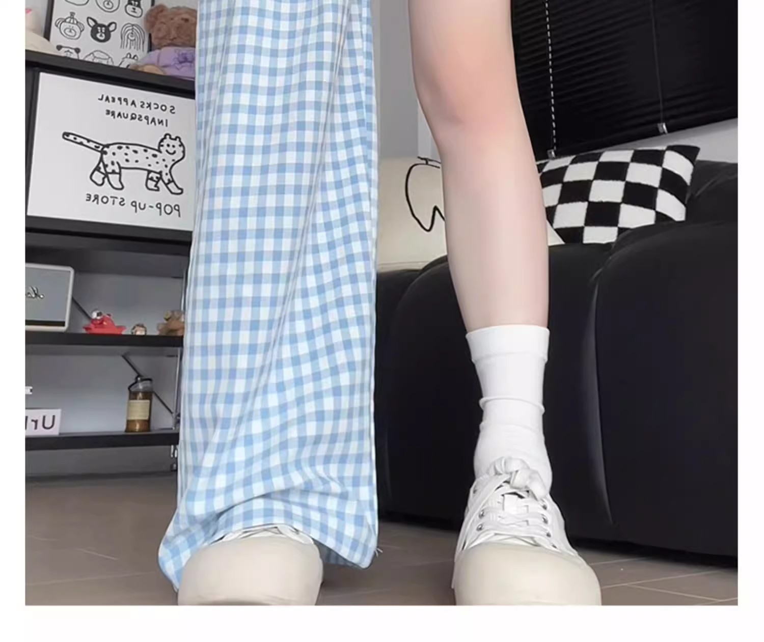 チェックパンツ 格子模様のゆったりパンツ