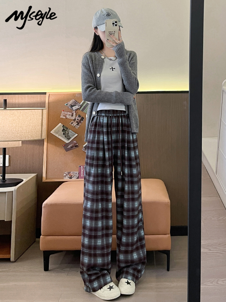 チェックパンツ ゆったりタータンチェックワイドパンツ