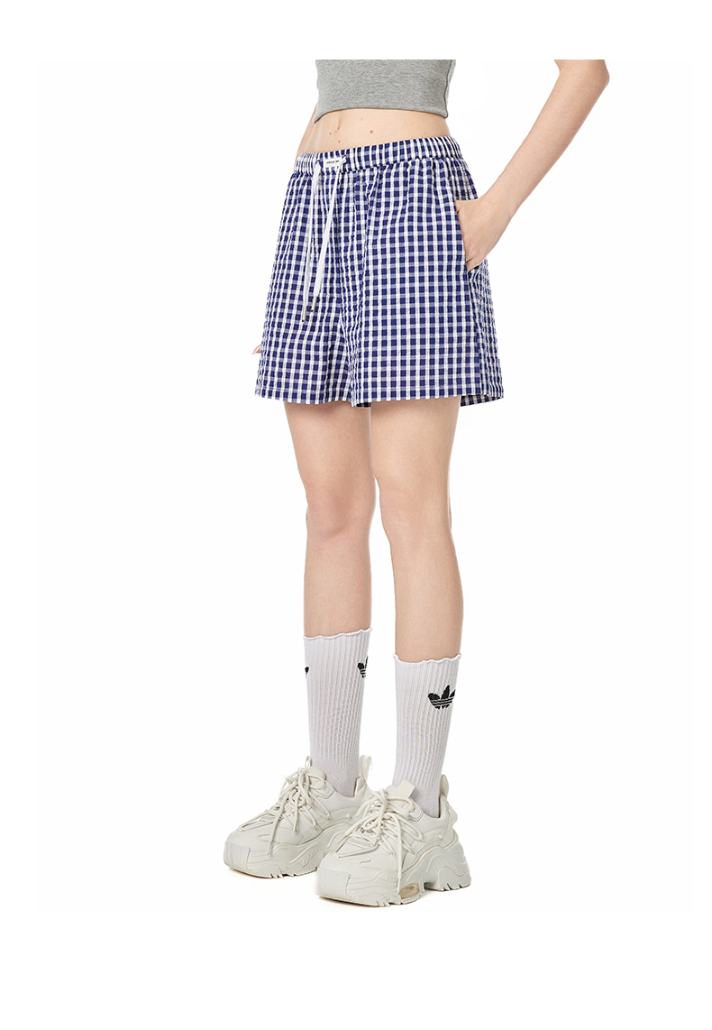 チェックパンツ 格子柄リラックスショートパンツ