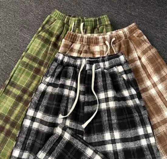 メンズ起毛チェックパンツ白黒柄