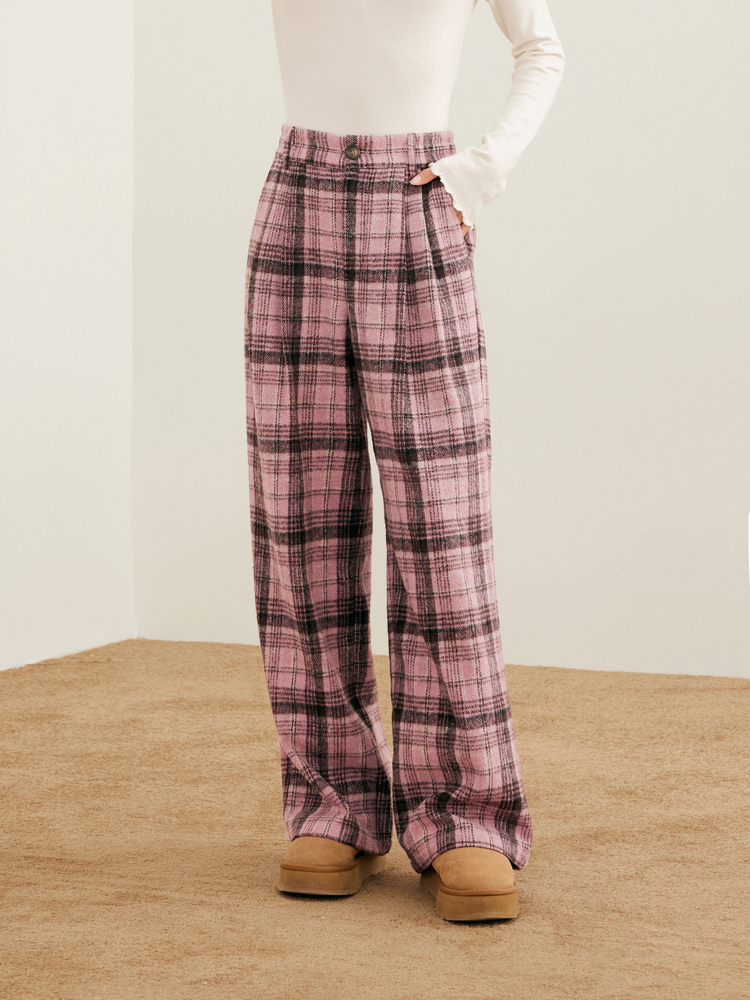 チェックパンツ ゆったりチェック柄ワイドパンツ