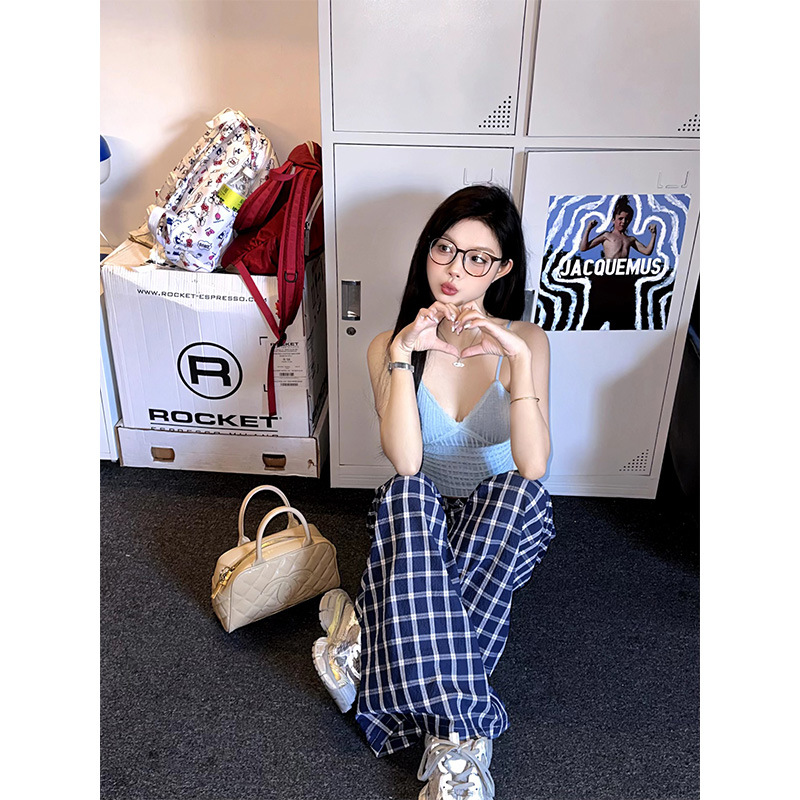 チェックパンツ こだわり前開きワイドパンツ