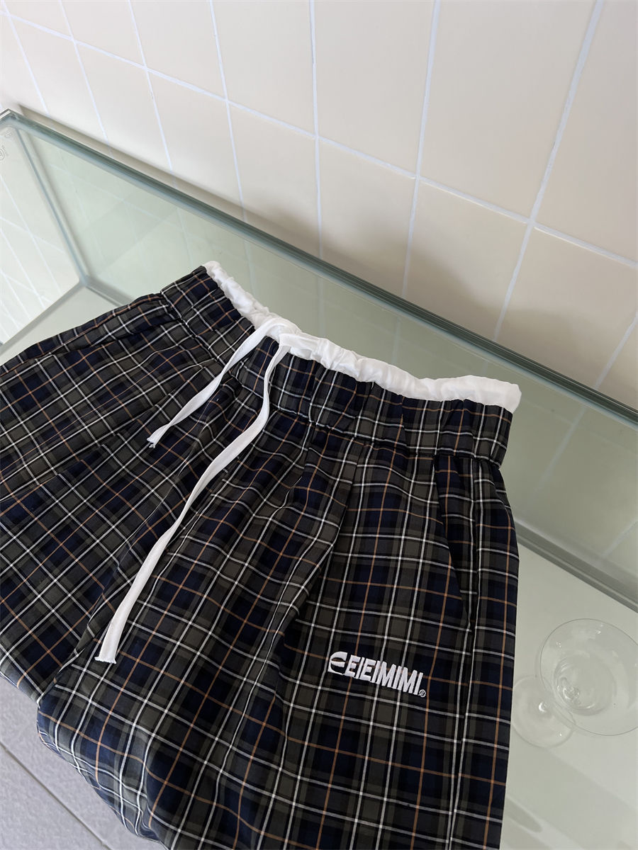 チェックパンツ 紐付きワイドシルエットギンガムチェックパンツ