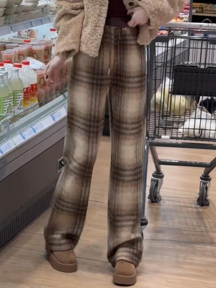 チェックパンツ お出かけタータンチェックワイドパンツ