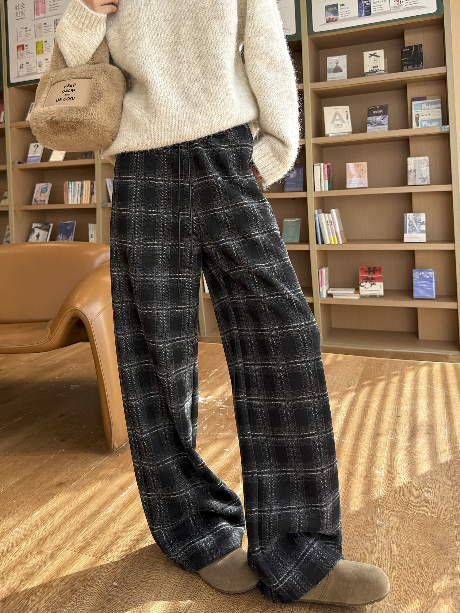 チェックパンツ ふんわりタータンチェックワイドパンツ