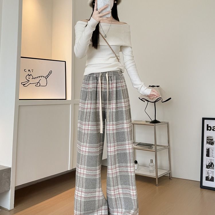 チェックパンツ ゆったりチェックワイドパンツ