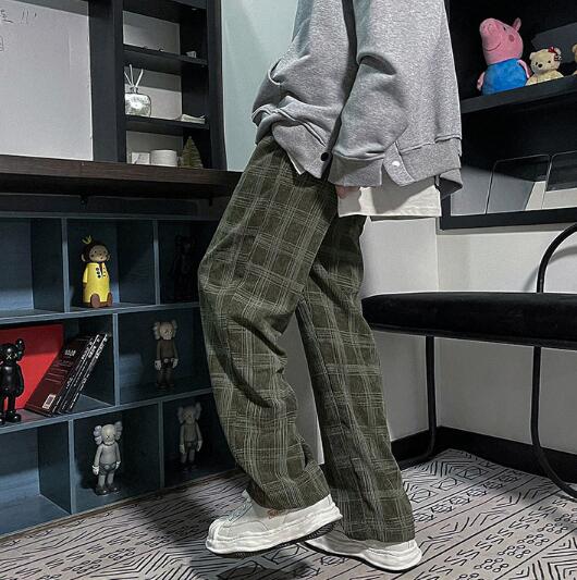チェックパンツ 春夏メンズゆったりチェック柄パンツレトロ風