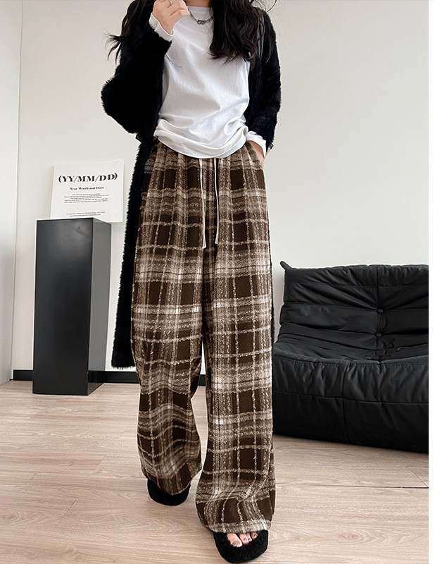 チェックパンツ レディース ハイウエスト チェック柄 ワイドパンツ 着痩せ効果 多色展開