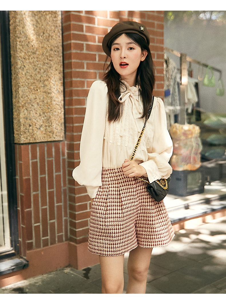 チェックパンツ ショート レトロ調クラシックチェック柄ショートパンツ