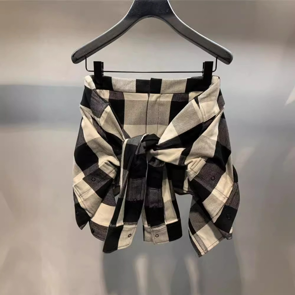 チェックパンツ 腰巻きシャツ付きブロックチェック柄　ショートパンツ