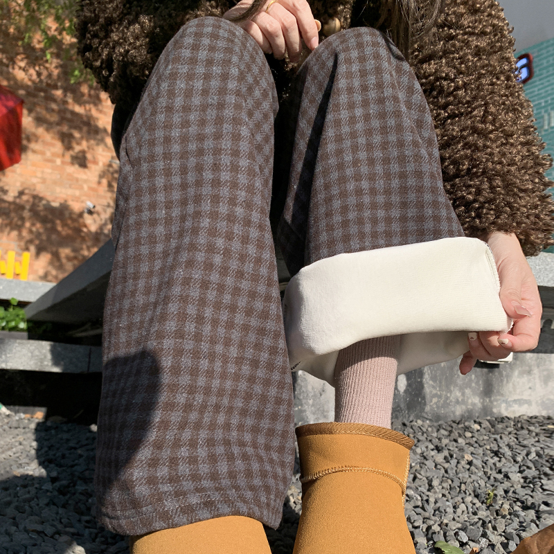 チェックパンツ ゆったりチェック柄ストレートパンツ