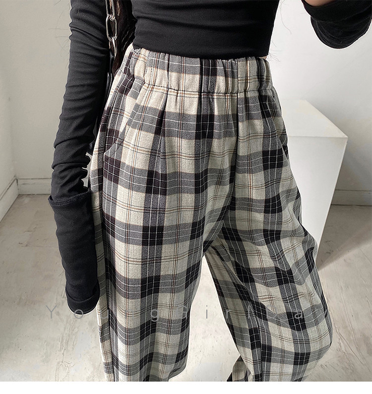 チェックパンツ 格子柄ゆったりテーパードイージーパンツ