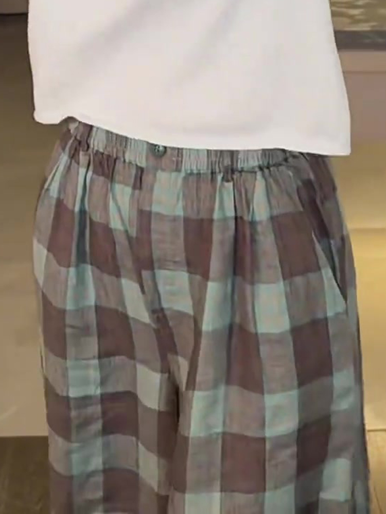 チェックパンツゆったりタータンチェックパンツ