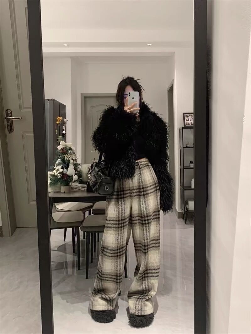 チェックパンツ 大人カジュアルな格子柄ワイドパンツ