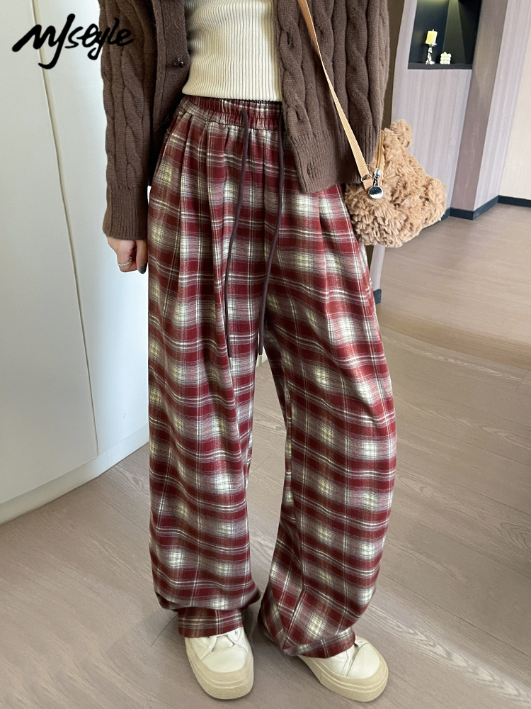 チェックパンツ ゆったりタータンチェックワイドパンツ