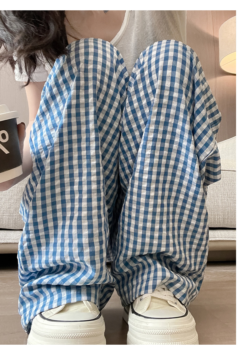 チェックパンツ 格子柄ゆったりワイドパンツ