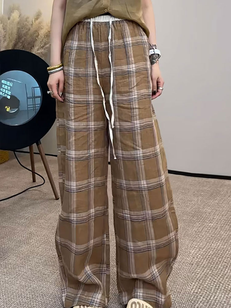 チェックパンツ ゆったりタータンチェックワイドパンツ