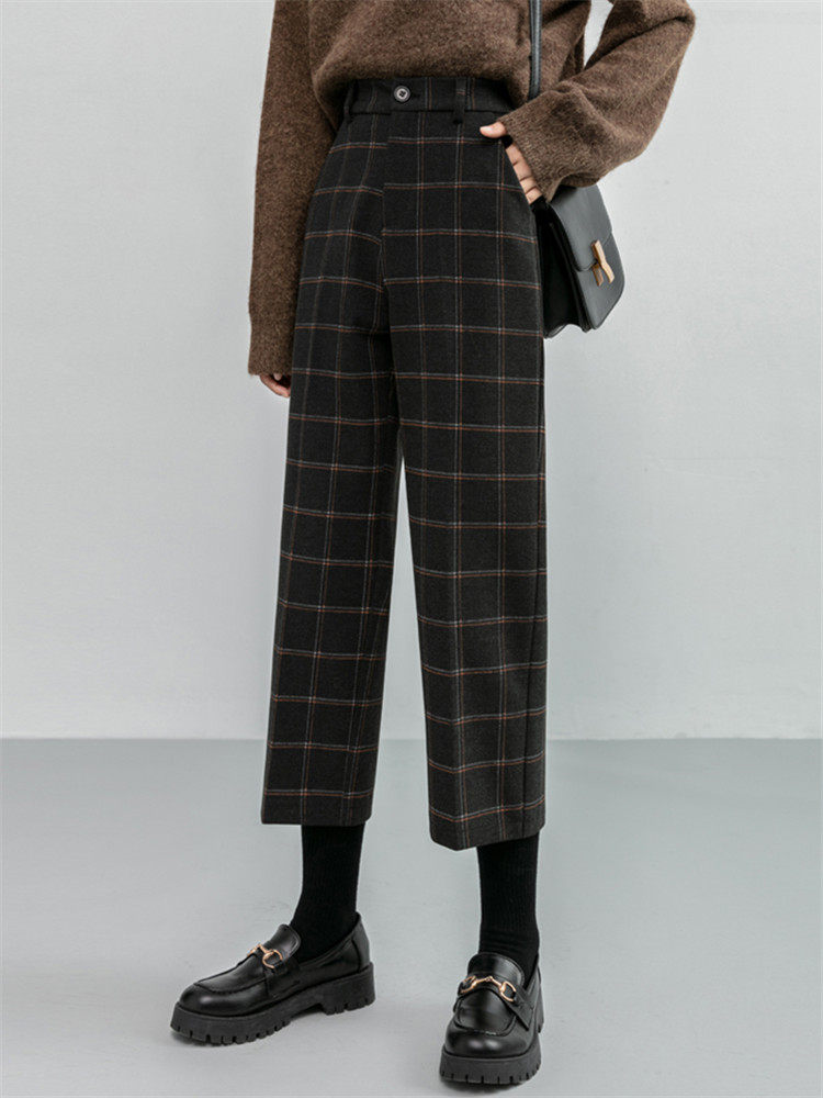 チェックパンツ 秋冬格子柄テーパードシルエット美脚パンツ