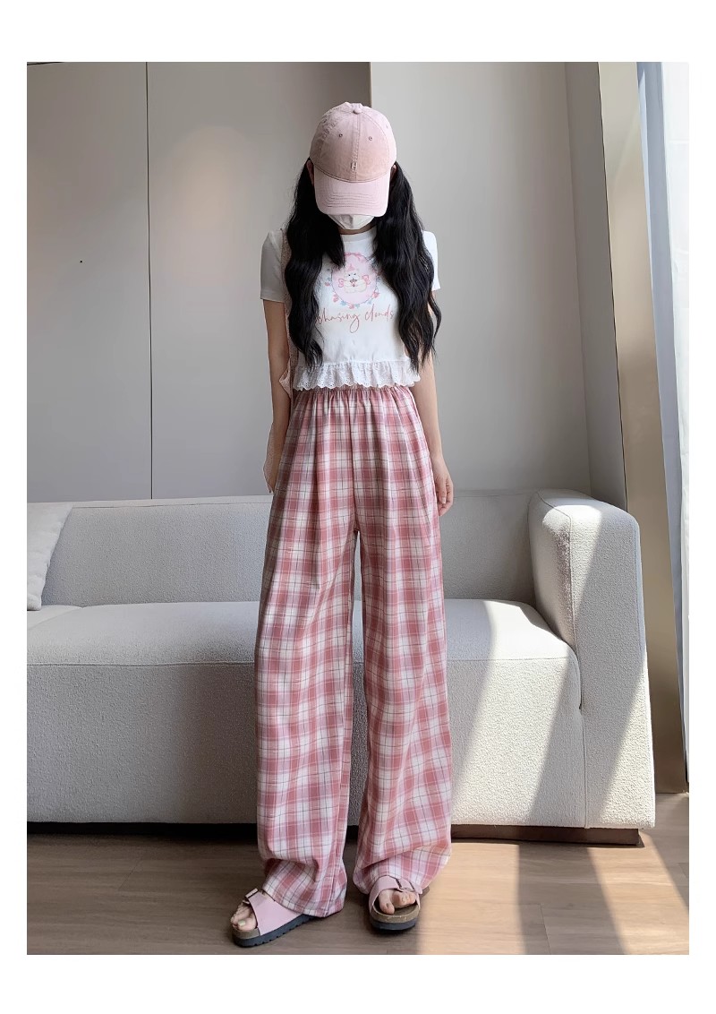 チェックパンツ クラシック格子柄ゆったりワイドパンツ