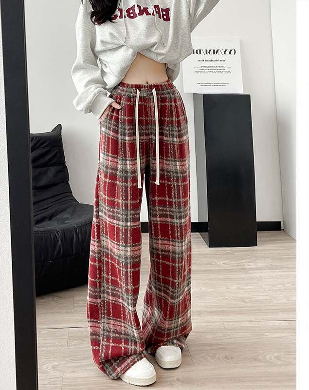 チェックパンツ レディース ハイウエスト チェック柄 ワイドパンツ 着痩せ効果 多色展開