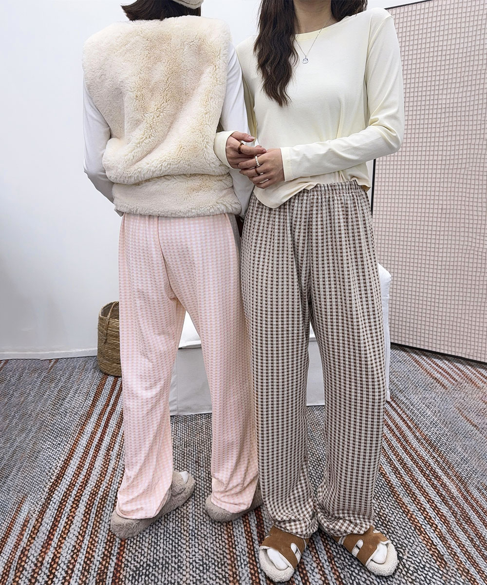 チェックパンツ ギンガムチェック微起毛ルームパンツ秋冬暖かリラックスウェア