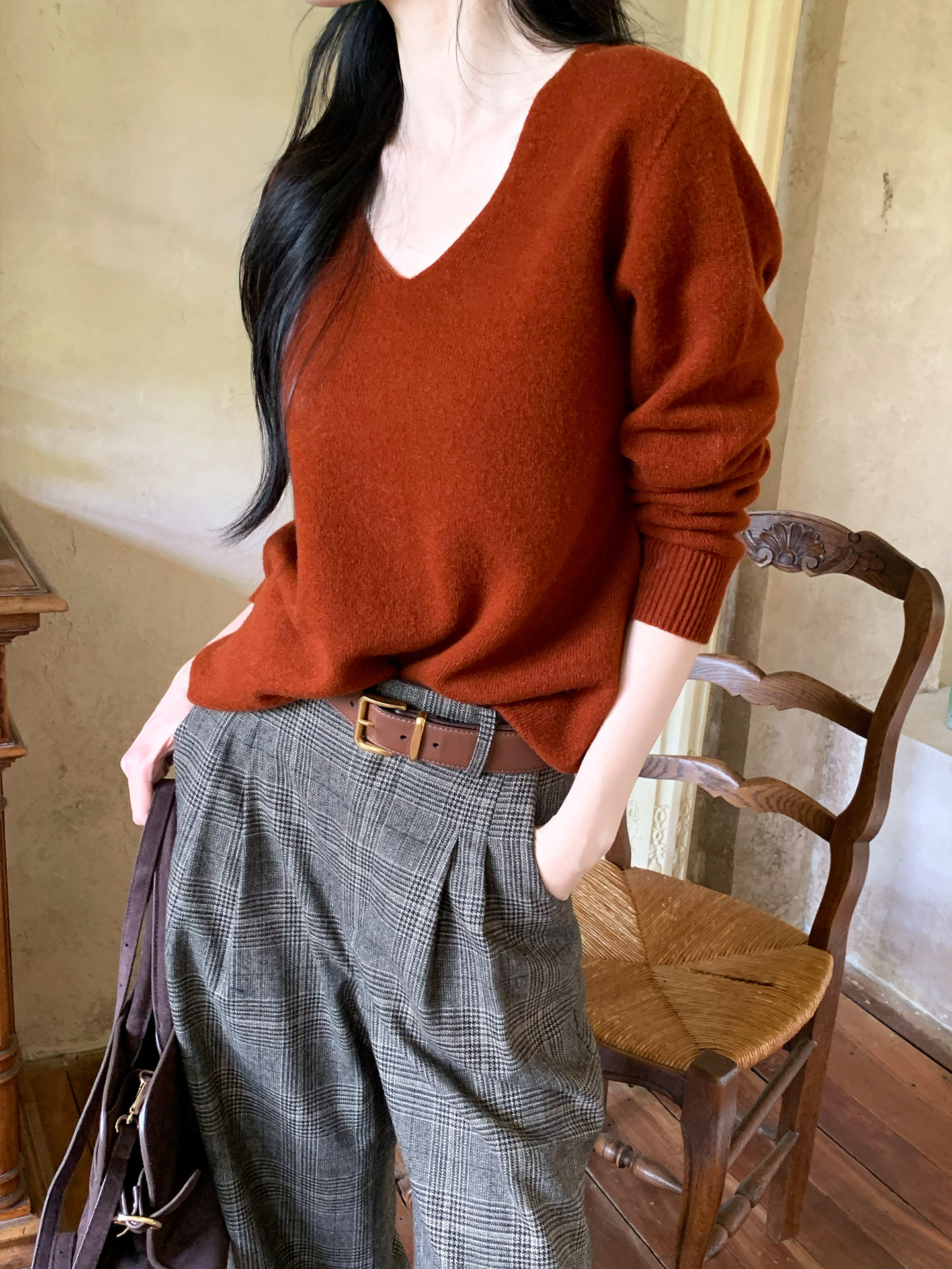 チェックパンツ グレンチェック柄ワイドタックスラックス