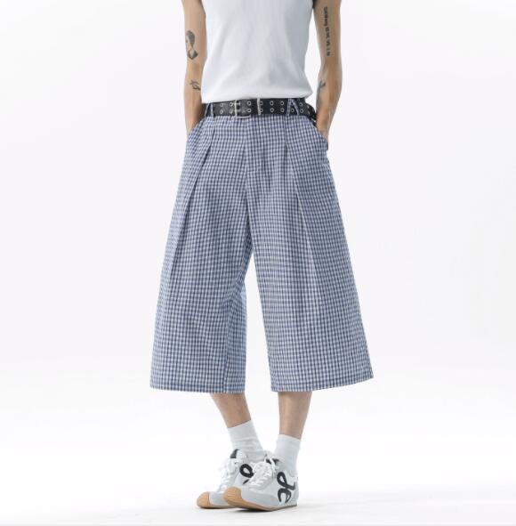 チェックパンツ ギンガムチェック柄ワイドショートパンツ