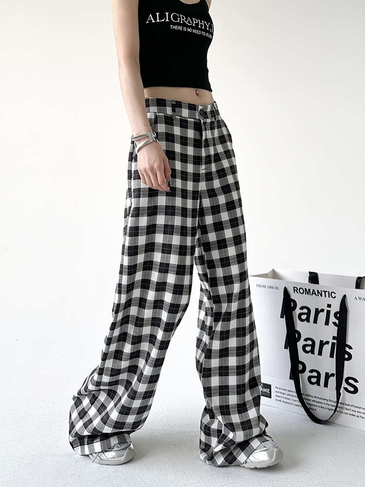 チェックパンツ チェックパンツ ゆったりワイドシルエットパンツ