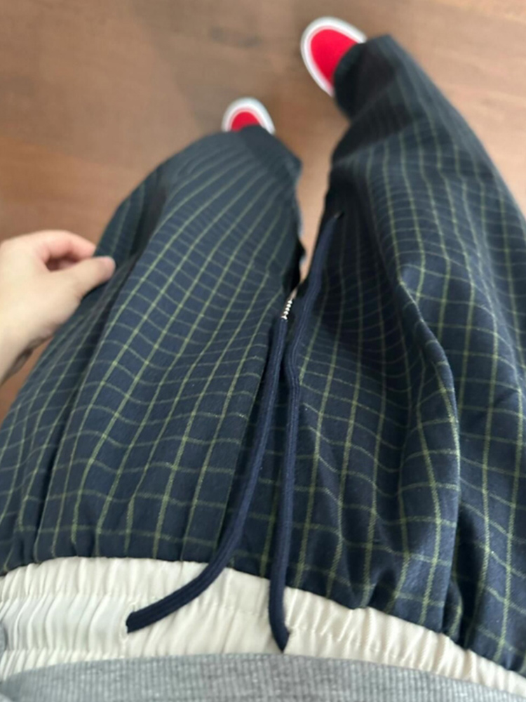 チェックパンツ 格子柄リラックスワイドパンツ