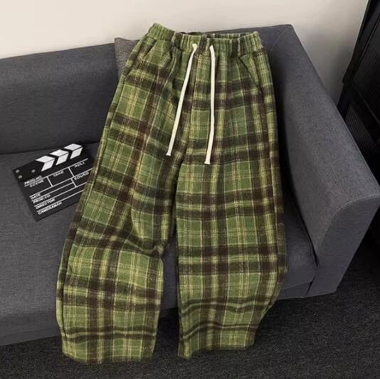 メンズ起毛チェックパンツ白黒柄