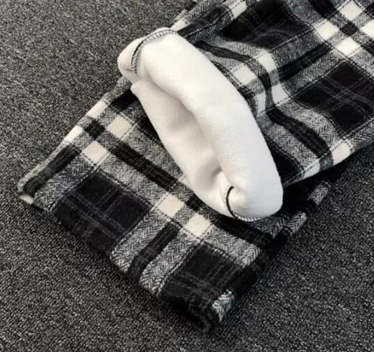 メンズ起毛チェックパンツ白黒柄