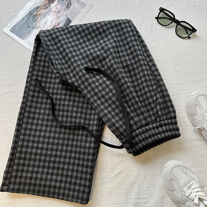 チェックパンツ レディース ハイウエスト チェック柄 裏起毛 ロングパンツ