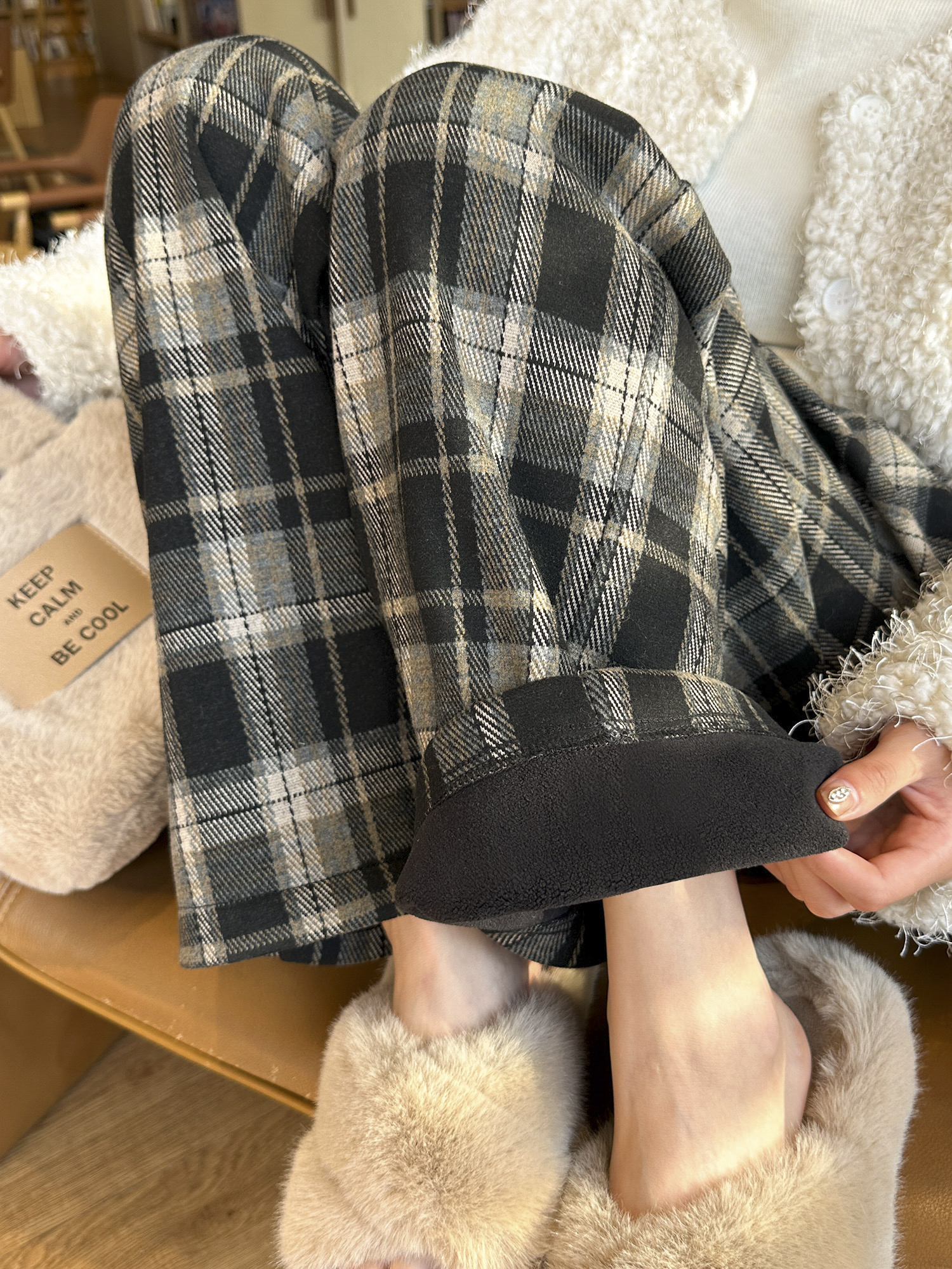 チェックパンツあったか起毛タータンチェックパンツ