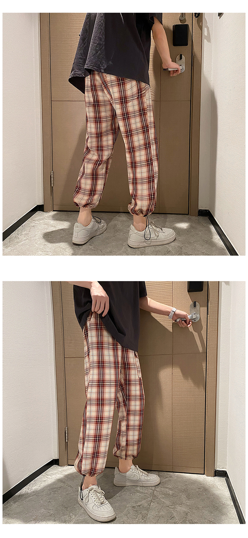 チェックパンツ チェックパンツ 伝統格子模様ジョガーパンツ