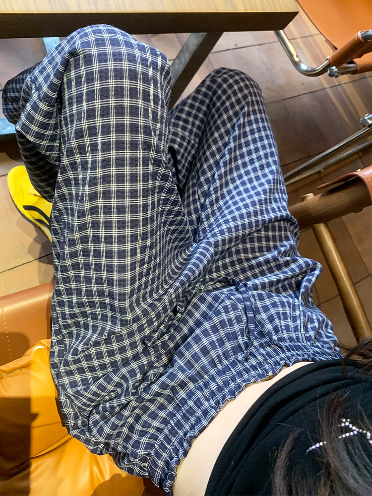 チェックパンツ 格子柄ゆったりワイドパンツ