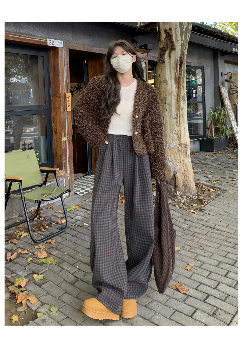 チェックパンツ ゆったりチェック柄ストレートパンツ