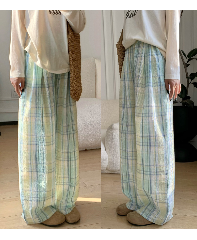チェックパンツ ふんわり楽園ワイドパンツ