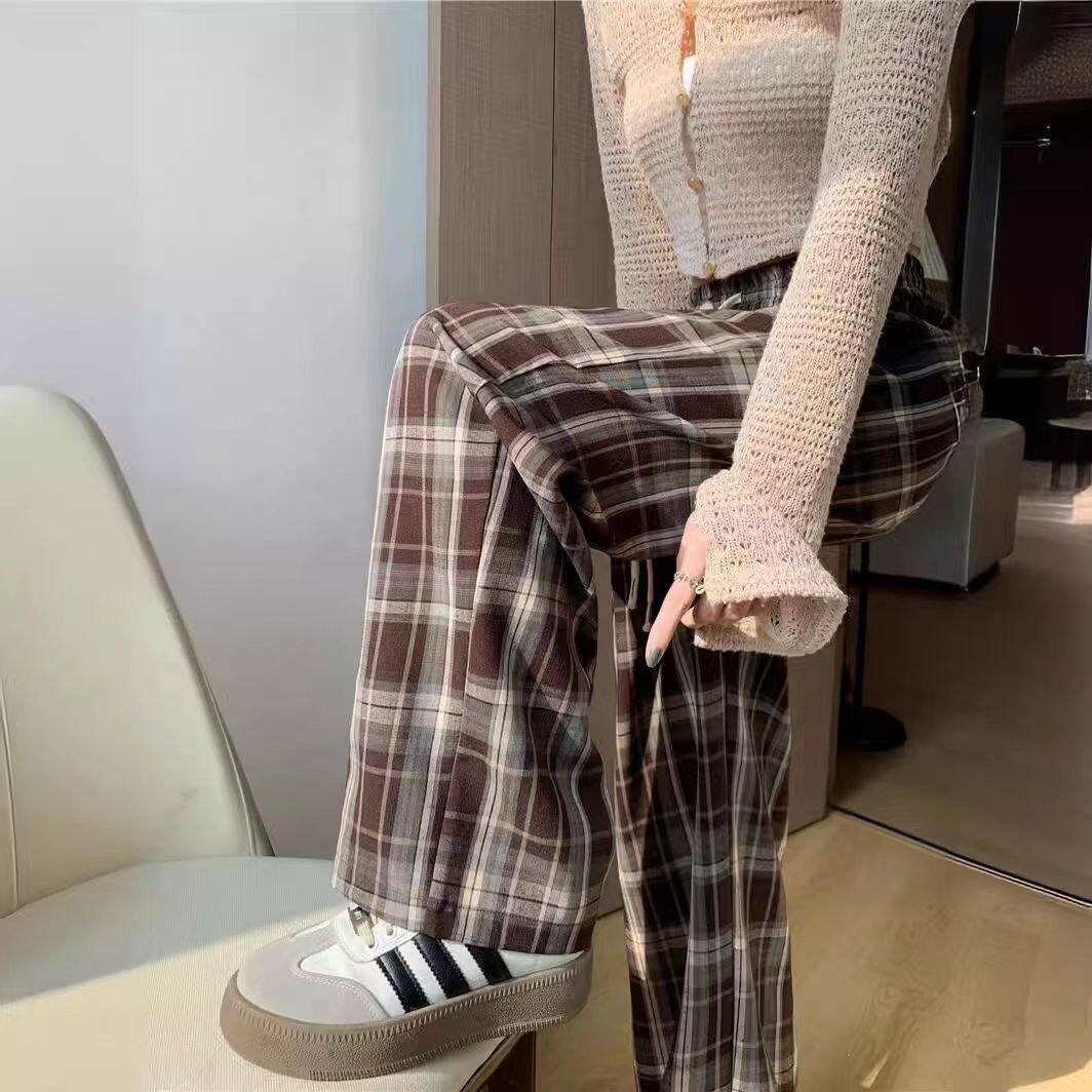 チェックパンツ ゴム紐付きギンガムチェック柄ワイドパンツ