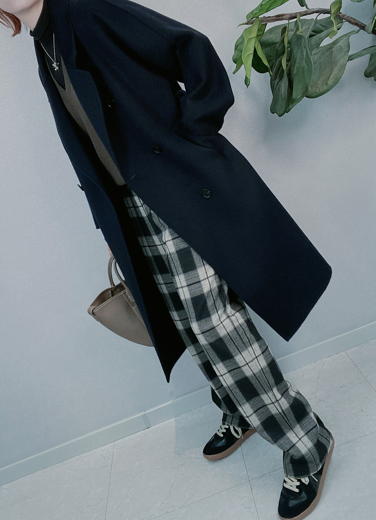 チェックパンツ 大判格子柄ゆったりワイドストレートパンツ