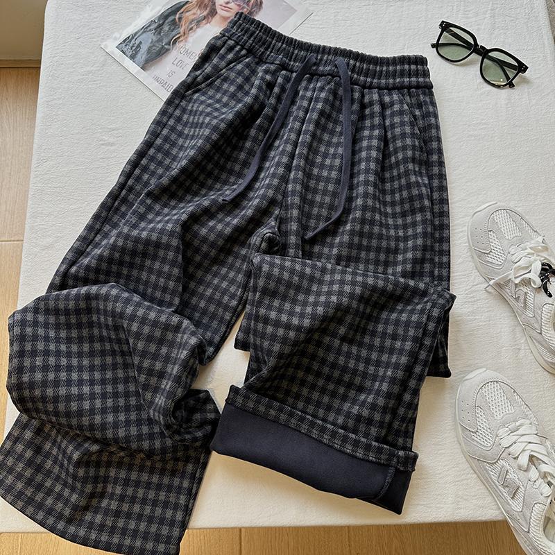 チェックパンツ レディース ハイウエスト チェック柄 裏起毛 ロングパンツ
