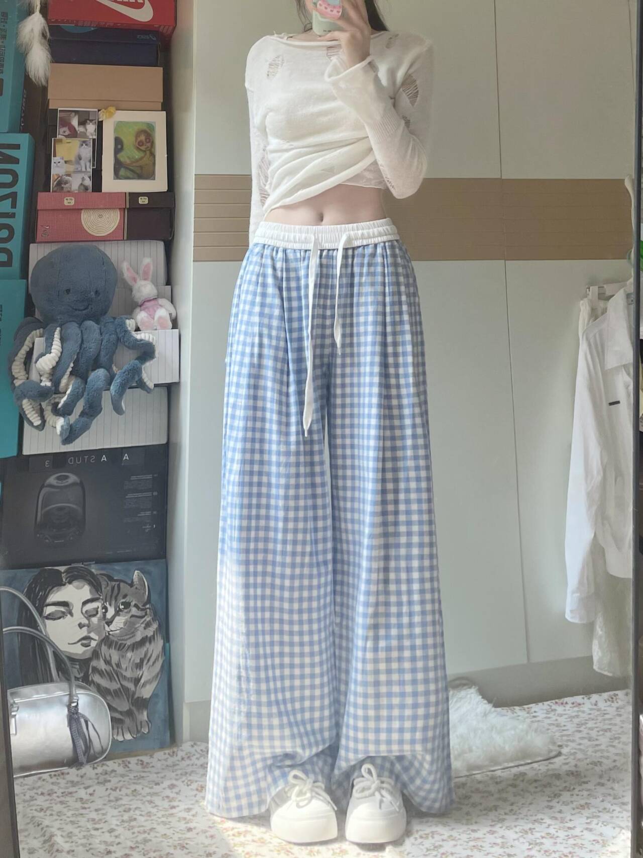 チェックパンツ ふんわり格子柄リラックスパンツ