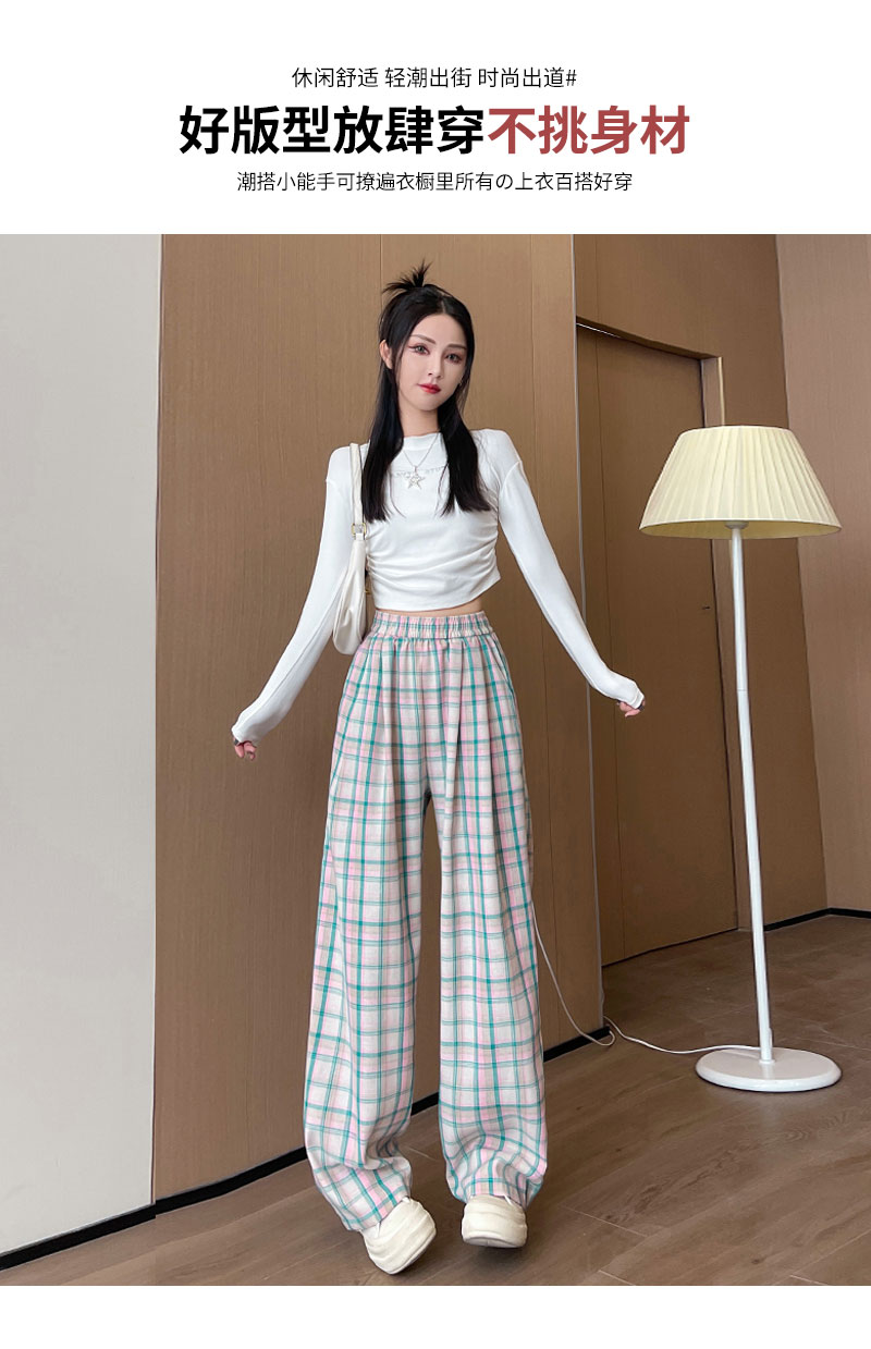 チェックパンツ ゆったり格子柄ワイドパンツ