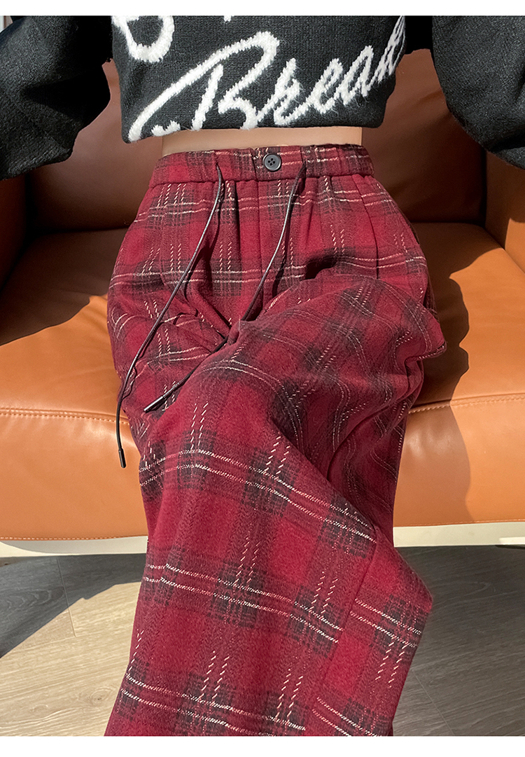 チェックパンツ ウール混チェックワイドパンツ
