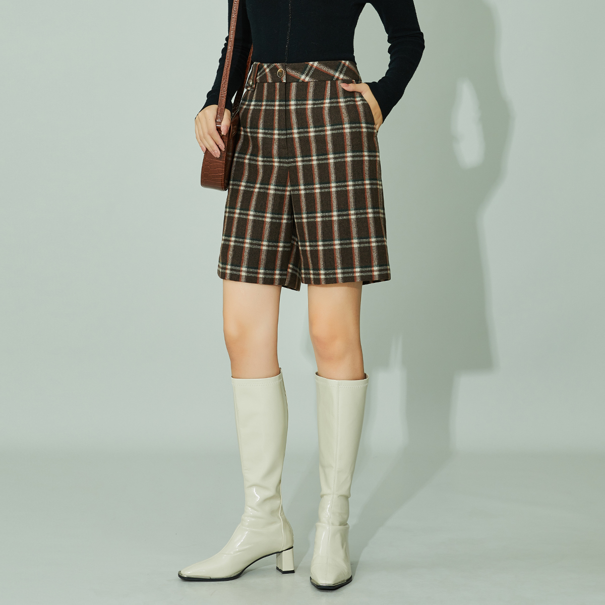 チェックパンツ ショート 秋色チェック柄ショートパンツ