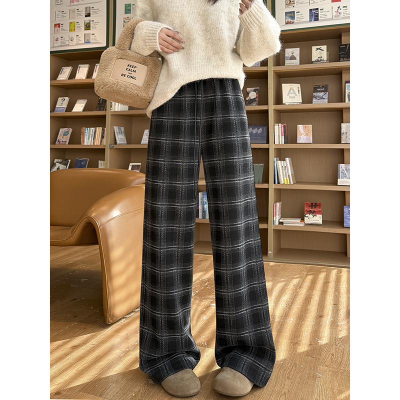チェックパンツ 落ち着きのある大人なチェックワイドパンツ